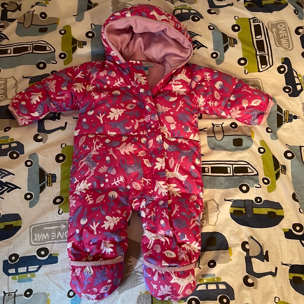 Pink Columbia snowsuit ages 6-12 months